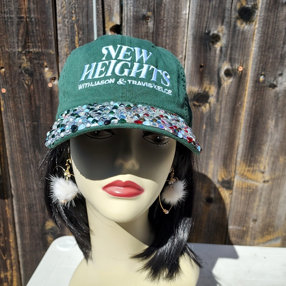 NEW HEIGHTS Swarovski Crystal  Embellished Green Baseball Cap